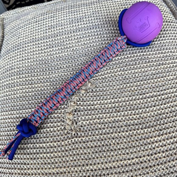 Dog Training Ball w/ 12" Paracord Handle Fetch and Reward Toy 3" Ball Americana - Picture 1 of 5